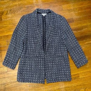 Nanette Lepore Very Black White Boucle Open Front Blazer Tweed Sz Medium $128